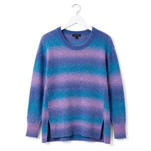 Gap Relaxed Striped Sweater Womens Medium Teal Lavender Crew Neck Soft Knit